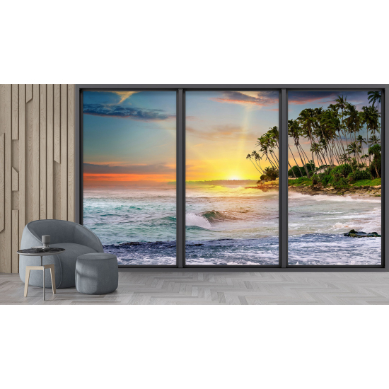 Optical Illusion Panoramic Bay Window Wall Mural / Wallpaper - Sea view