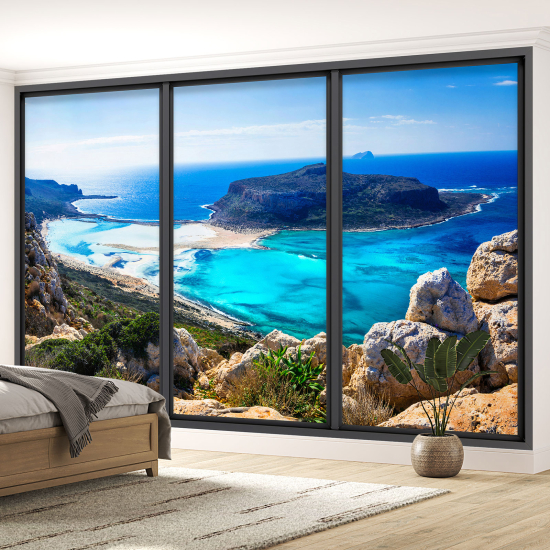 Optical Illusion Panoramic Bay Window Wall Mural / Wallpaper - Sea view