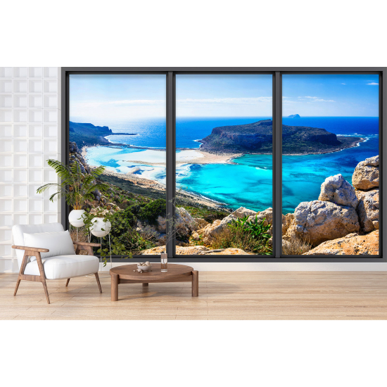 Optical Illusion Panoramic Bay Window Wall Mural / Wallpaper - Sea view