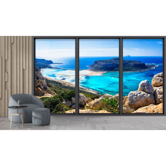 Optical Illusion Panoramic Bay Window Wall Mural / Wallpaper - Sea view