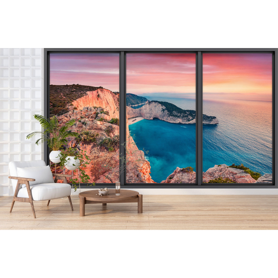 Optical Illusion Panoramic Bay Window Wall Mural / Wallpaper - Sea view