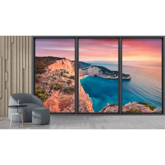 Optical Illusion Panoramic Bay Window Wall Mural / Wallpaper - Sea view