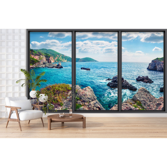 Optical Illusion Panoramic Bay Window Wall Mural / Wallpaper - Sea view