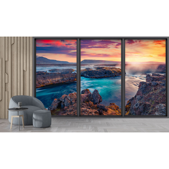 Optical Illusion Panoramic Bay Window Wall Mural / Wallpaper - Sea view