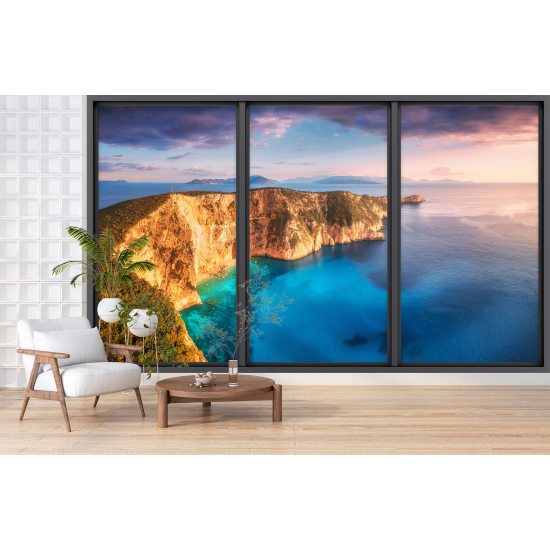 Optical Illusion Panoramic Bay Window Wall Mural / Wallpaper - Sea view