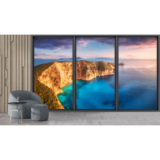 Optical Illusion Panoramic Bay Window Wall Mural / Wallpaper - Sea view