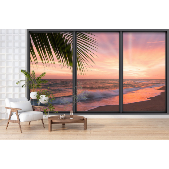 Optical Illusion Panoramic Bay Window Wall Mural / Wallpaper - Sea view