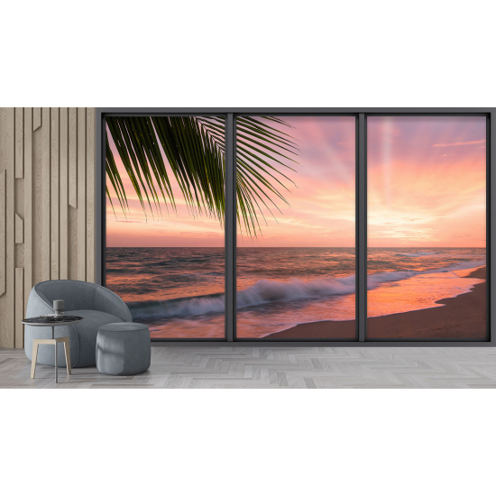 Optical Illusion Panoramic Bay Window Wall Mural / Wallpaper - Sea view