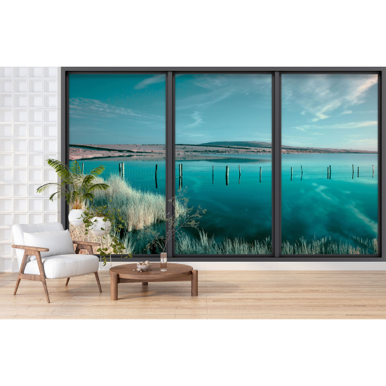 Optical Illusion Panoramic Bay Window Wall Mural / Wallpaper - Sea view