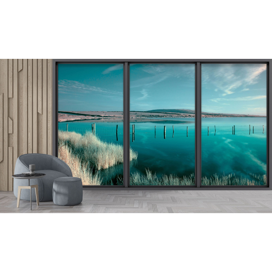 Optical Illusion Panoramic Bay Window Wall Mural / Wallpaper - Sea view