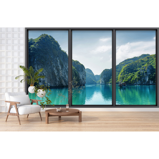 Optical Illusion Panoramic Bay Window Wall Mural / Wallpaper - Sea view