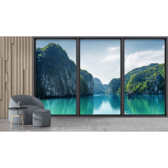 Optical Illusion Panoramic Bay Window Wall Mural / Wallpaper - Sea view