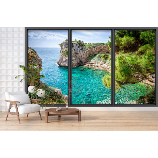 Optical Illusion Panoramic Bay Window Wall Mural / Wallpaper - Sea view