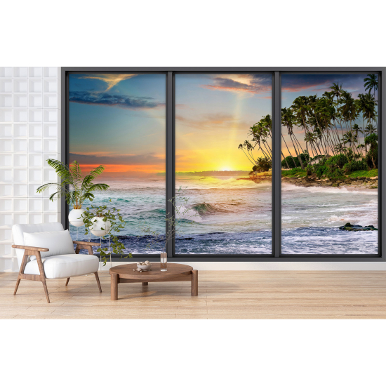 Optical Illusion Panoramic Bay Window Wall Mural / Wallpaper - Sea view