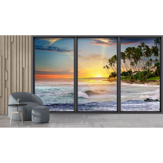 Optical Illusion Panoramic Bay Window Wall Mural / Wallpaper - Sea view