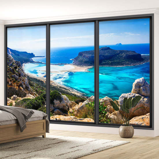 Optical Illusion Panoramic Bay Window Wall Mural / Wallpaper - Sea view