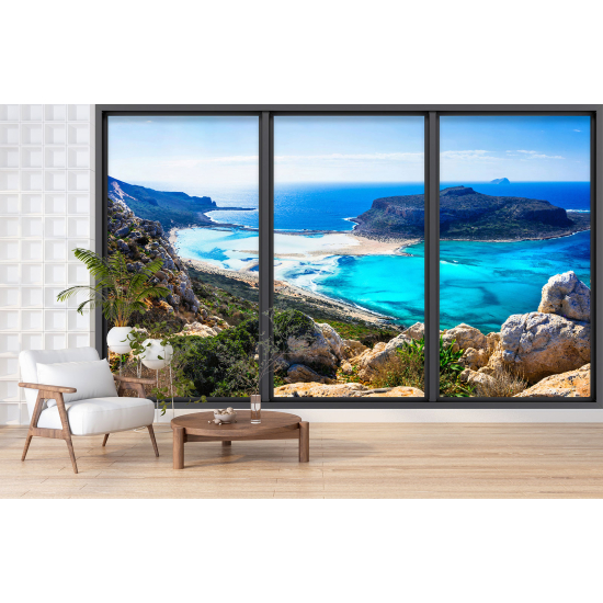 Optical Illusion Panoramic Bay Window Wall Mural / Wallpaper - Sea view