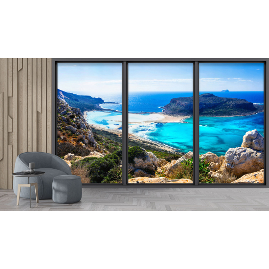 Optical Illusion Panoramic Bay Window Wall Mural / Wallpaper - Sea view