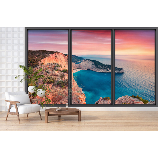 Optical Illusion Panoramic Bay Window Wall Mural / Wallpaper - Sea view