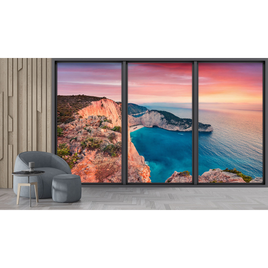 Optical Illusion Panoramic Bay Window Wall Mural / Wallpaper - Sea view