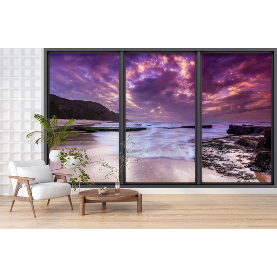 Optical Illusion Panoramic Bay Window Wall Mural / Wallpaper - Sea view