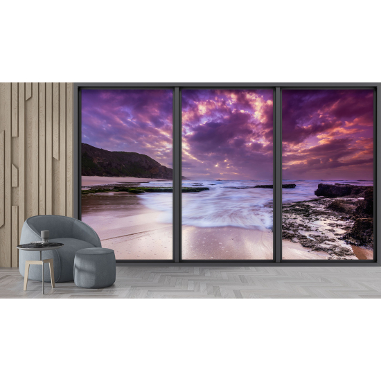 Optical Illusion Panoramic Bay Window Wall Mural / Wallpaper - Sea view