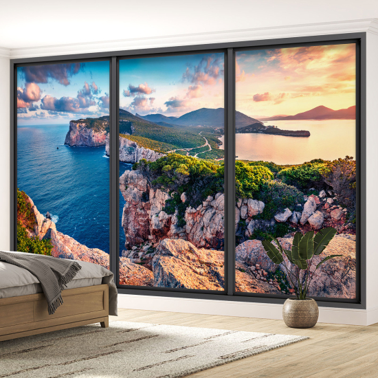 Optical Illusion Panoramic Bay Window Wall Mural / Wallpaper - Sea view