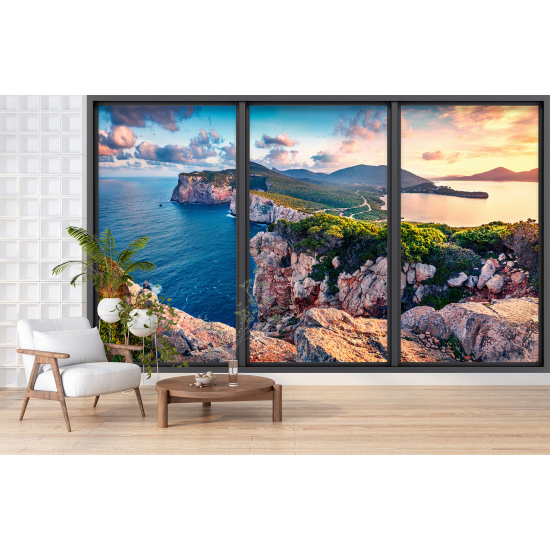 Optical Illusion Panoramic Bay Window Wall Mural / Wallpaper - Sea view