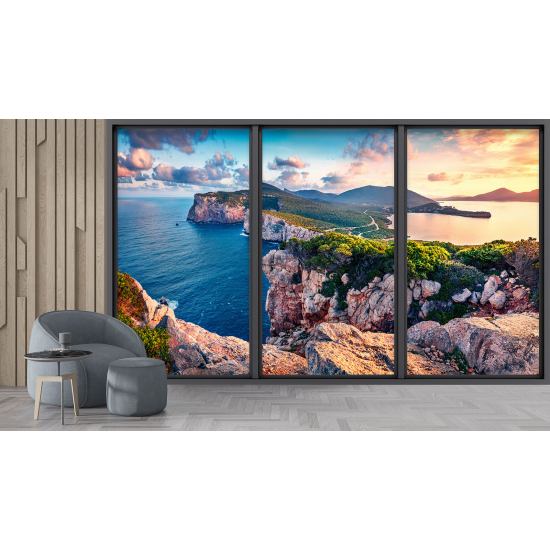 Optical Illusion Panoramic Bay Window Wall Mural / Wallpaper - Sea view