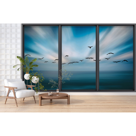 Optical Illusion Panoramic Bay Window Wall Mural / Wallpaper - Sky