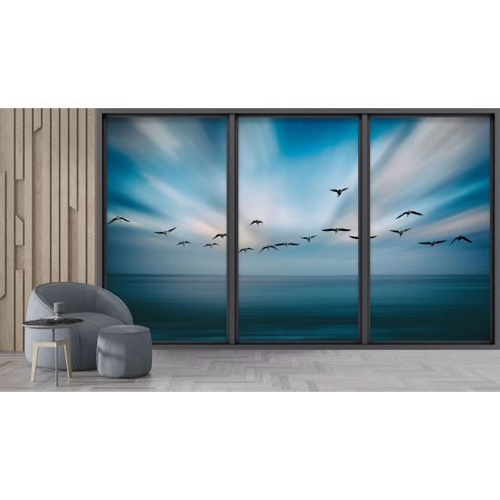 Optical Illusion Panoramic Bay Window Wall Mural / Wallpaper - Sky