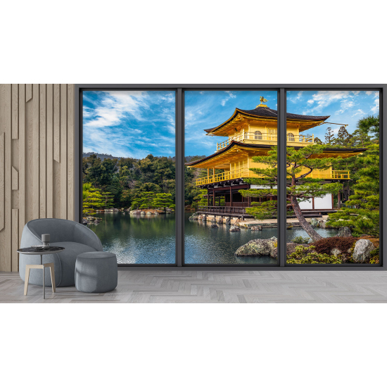 Optical Illusion Panoramic Bay Window Wall Mural / Wallpaper - Temple