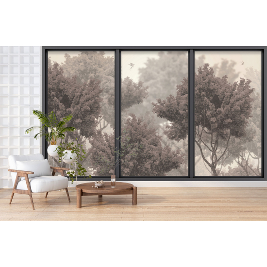 Optical Illusion Panoramic Bay Window Wall Mural / Wallpaper - Trees