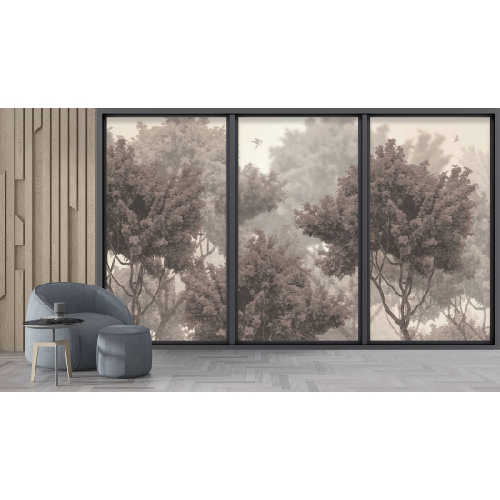 Optical Illusion Panoramic Bay Window Wall Mural / Wallpaper - Trees