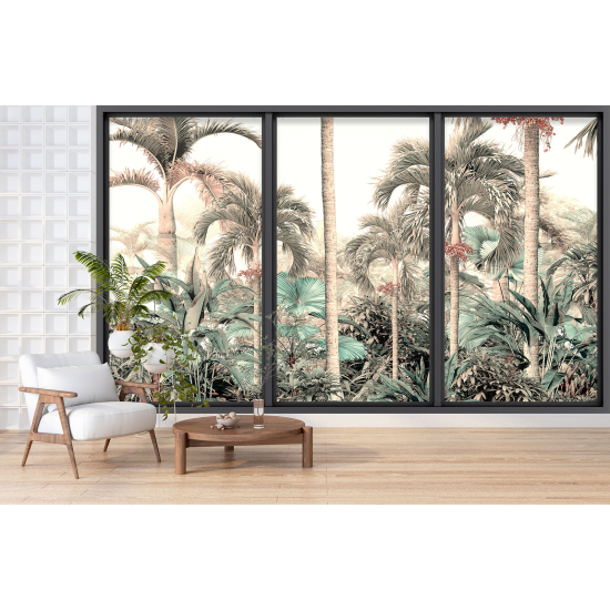 Optical Illusion Panoramic Bay Window Wall Mural / Wallpaper - Tropical forest