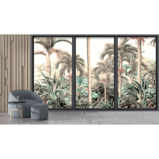 Optical Illusion Panoramic Bay Window Wall Mural / Wallpaper - Tropical forest