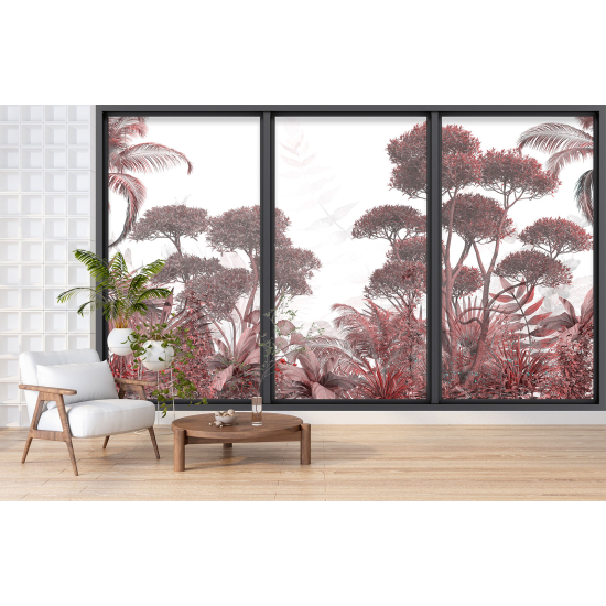 Optical Illusion Panoramic Bay Window Wall Mural / Wallpaper - Tropical forest