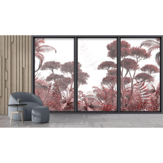 Optical Illusion Panoramic Bay Window Wall Mural / Wallpaper - Tropical forest