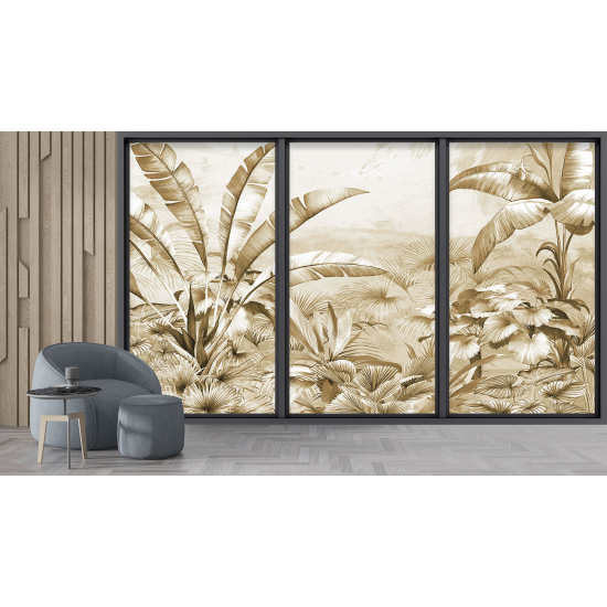 Optical Illusion Panoramic Bay Window Wall Mural / Wallpaper - Tropical forest