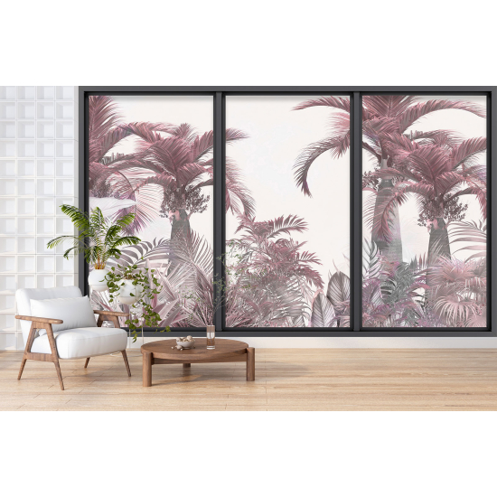 Optical Illusion Panoramic Bay Window Wall Mural / Wallpaper - Tropical forest