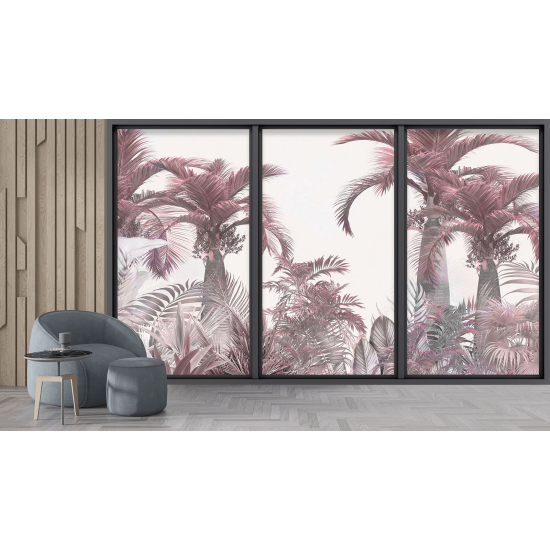 Optical Illusion Panoramic Bay Window Wall Mural / Wallpaper - Tropical forest