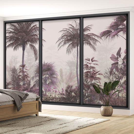 Optical Illusion Panoramic Bay Window Wall Mural / Wallpaper - Tropical forest