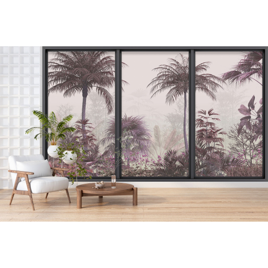 Optical Illusion Panoramic Bay Window Wall Mural / Wallpaper - Tropical forest