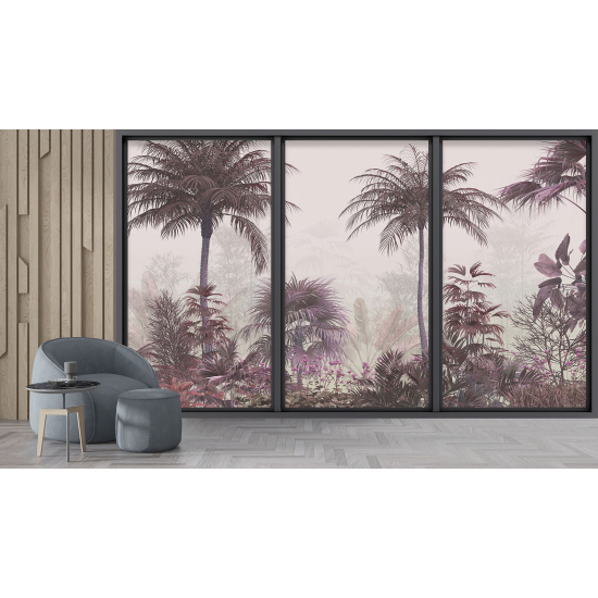 Optical Illusion Panoramic Bay Window Wall Mural / Wallpaper - Tropical forest