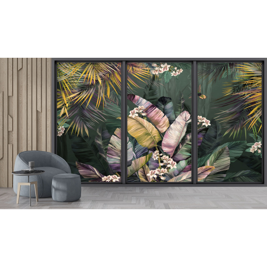 Optical Illusion Panoramic Bay Window Wall Mural / Wallpaper - Tropical forest