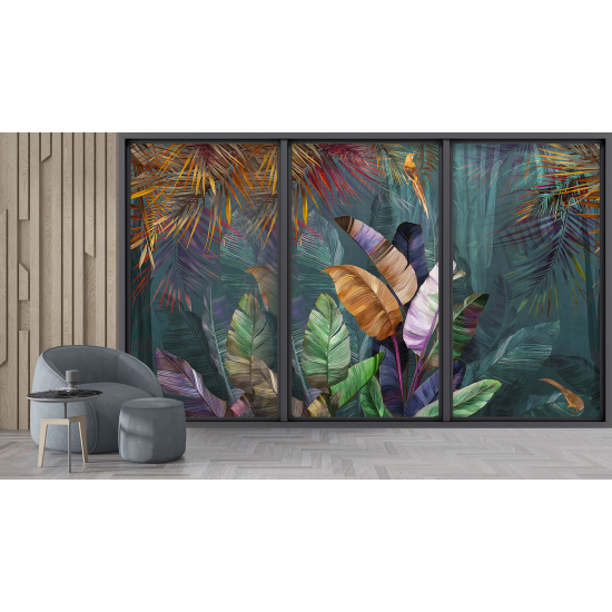 Optical Illusion Panoramic Bay Window Wall Mural / Wallpaper - Tropical forest