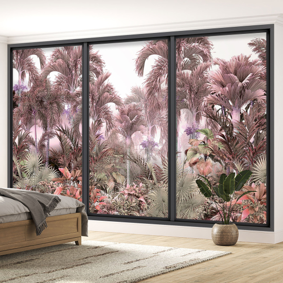 Optical Illusion Panoramic Bay Window Wall Mural / Wallpaper - Tropical forest