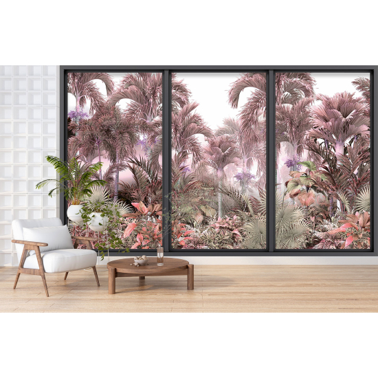 Optical Illusion Panoramic Bay Window Wall Mural / Wallpaper - Tropical forest