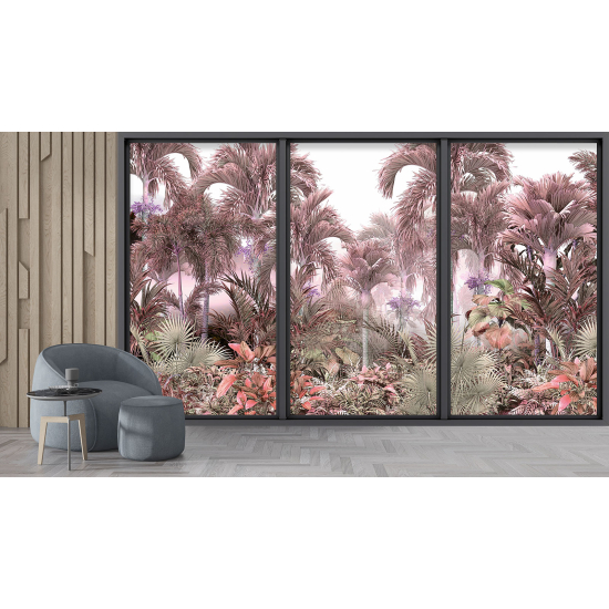 Optical Illusion Panoramic Bay Window Wall Mural / Wallpaper - Tropical forest