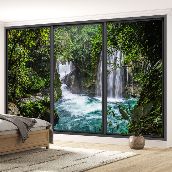 Optical Illusion Panoramic Bay Window Wall Mural / Wallpaper - Waterfall